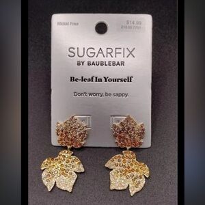Sugar Fix By BaubleBar “Be Leaf In Yourself” Gold Tone Leaf Dangle Stud Earrings